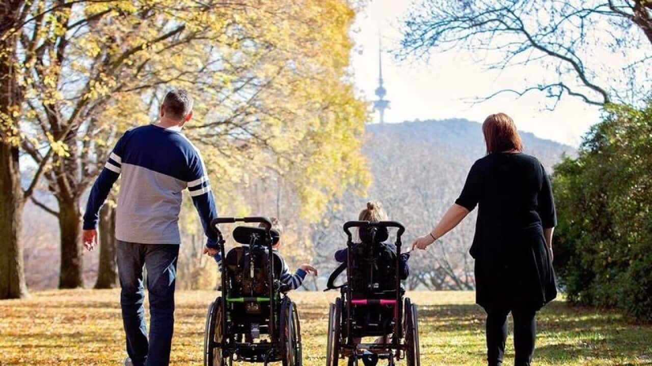 A Canberra couple with their children in the park.