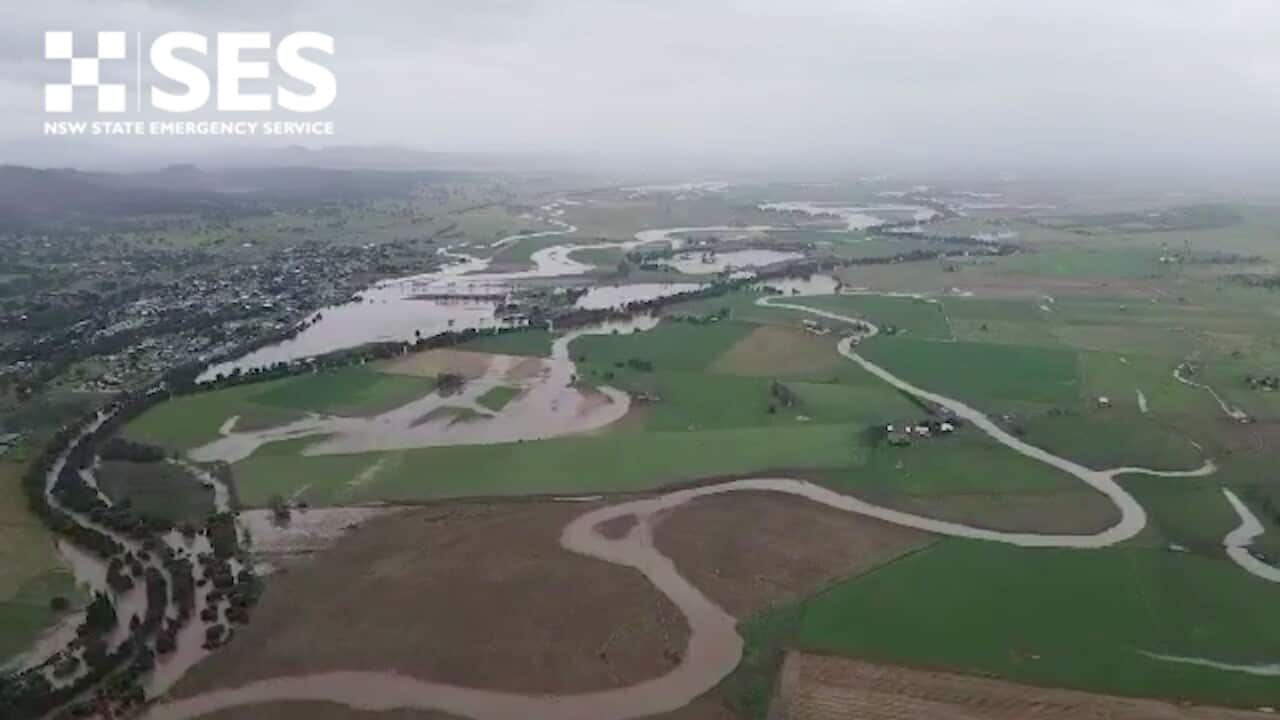 A supplied screengrab shows the flooded Hunter River in Muswellbrook, in the Upper Hunter Region of NSW, Saturday, 27 November, 2021.