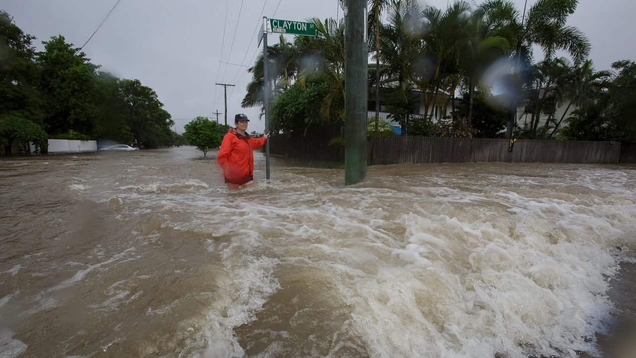 Amelia Rankin in flooded waters in Hermit Park Townsville, on 3/1/19.Amelia Rankin in flooded waters in Hermit Park Townsville, on 3/2/19.