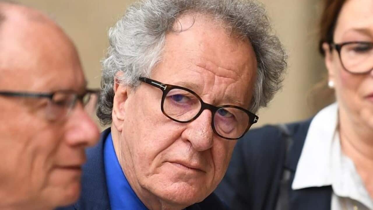 Australian actor Geoffrey Rush arrives at the Federal Court