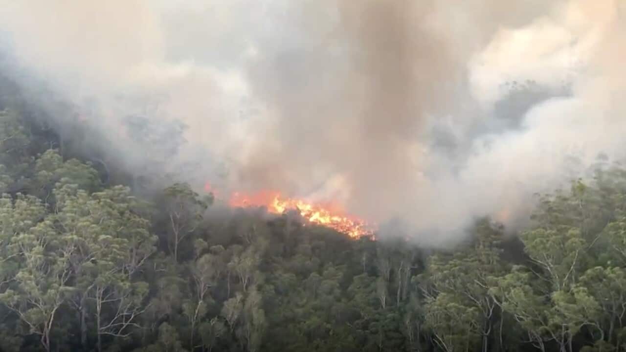 An aerial photo of the K'gari-Fraser Island fire captured on Wednesday, 2 December, 2020. 