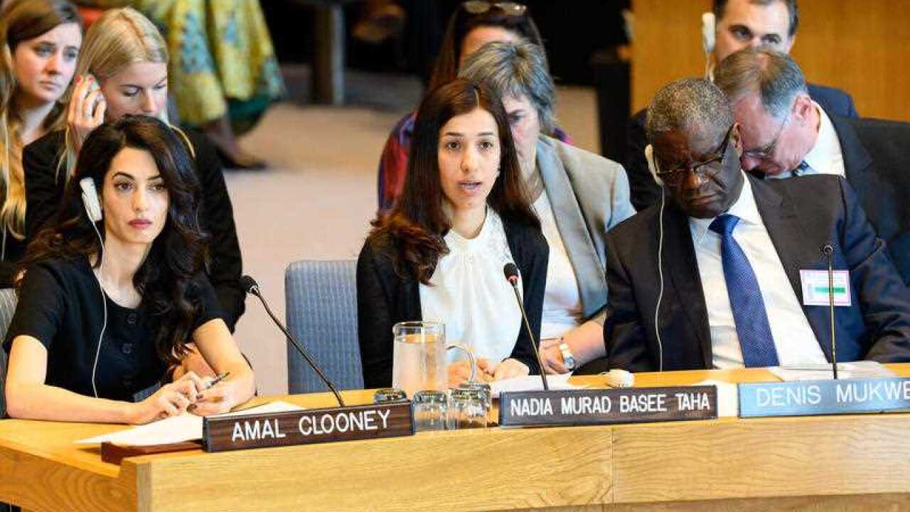 Nadia Murad Basee Taha, human rights lawyer Amal Clooney and Dr Denis Mukwege.