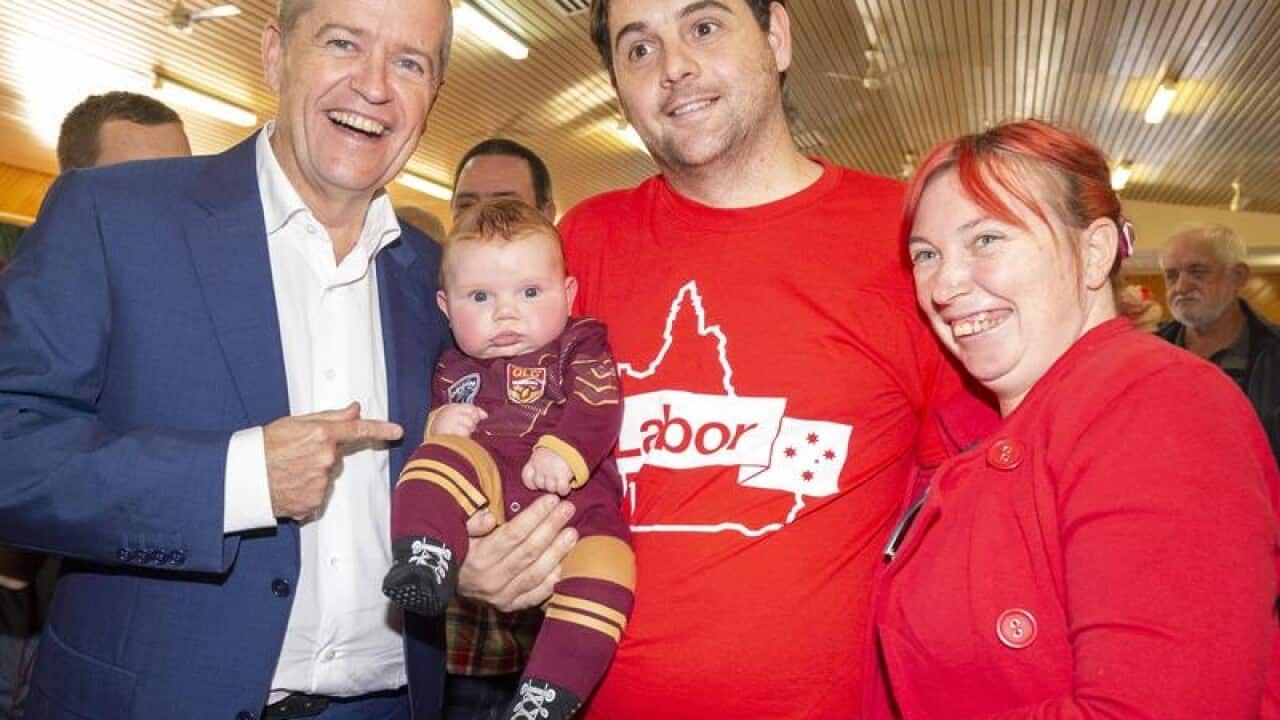 Bill Shorten with Labor supporters during the Longman campaign.