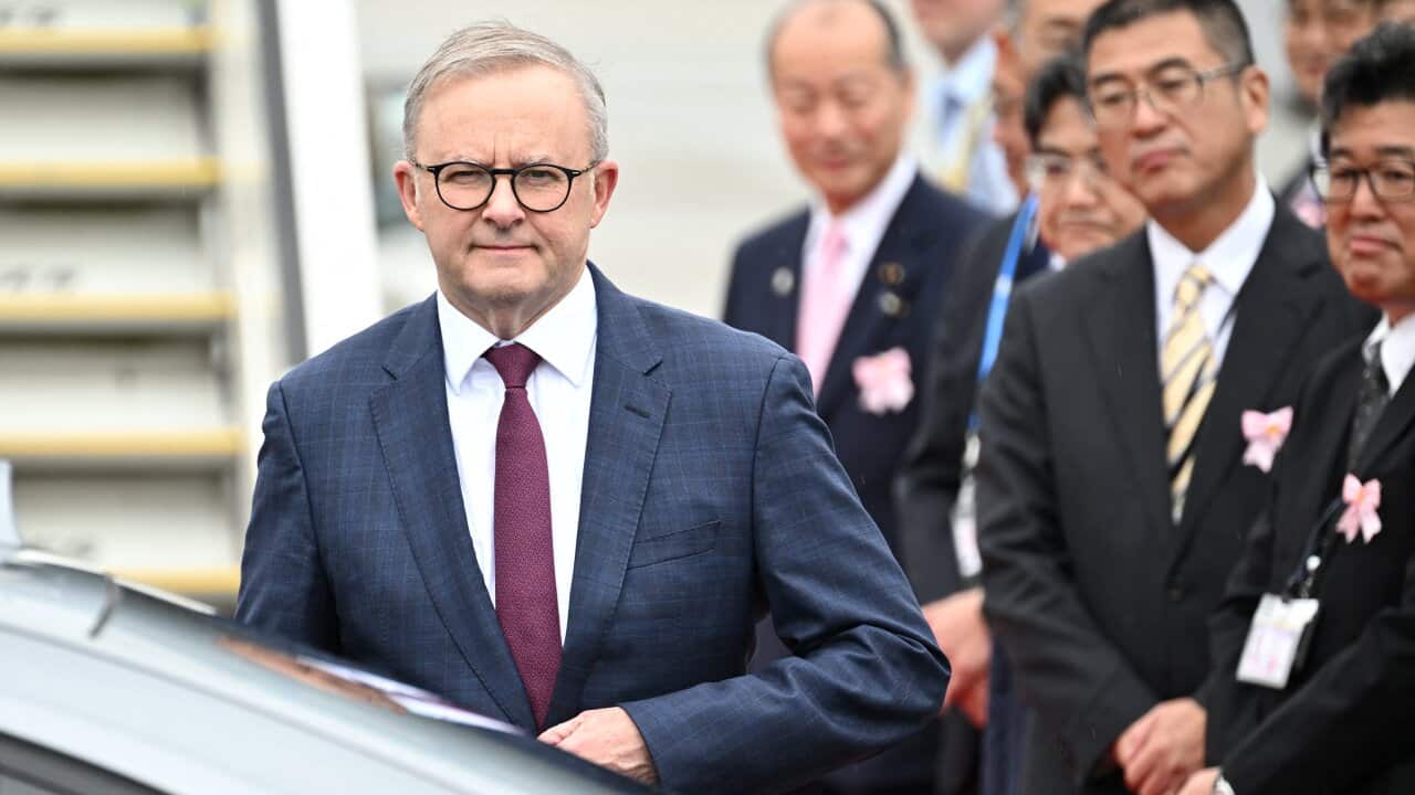 Anthony Albanese arriving at Hiroshima airport