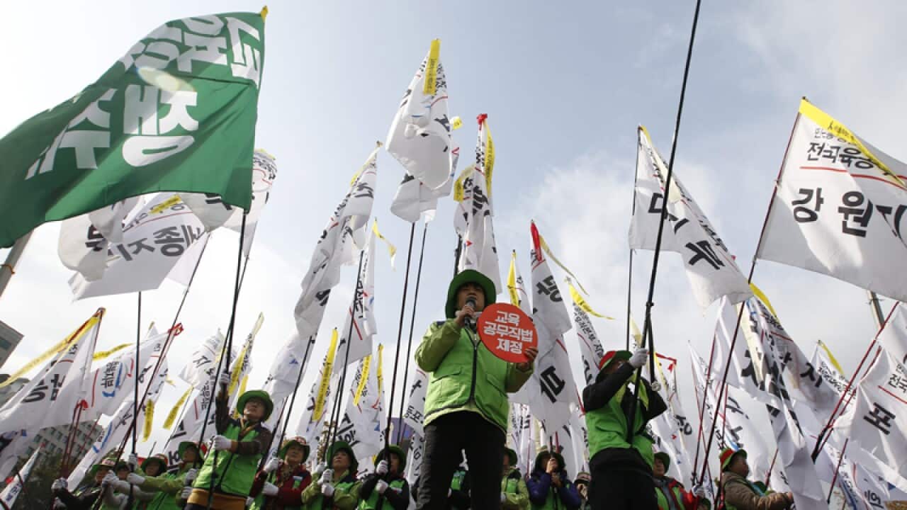 a protest against South Korean President Park Geun-Hye
