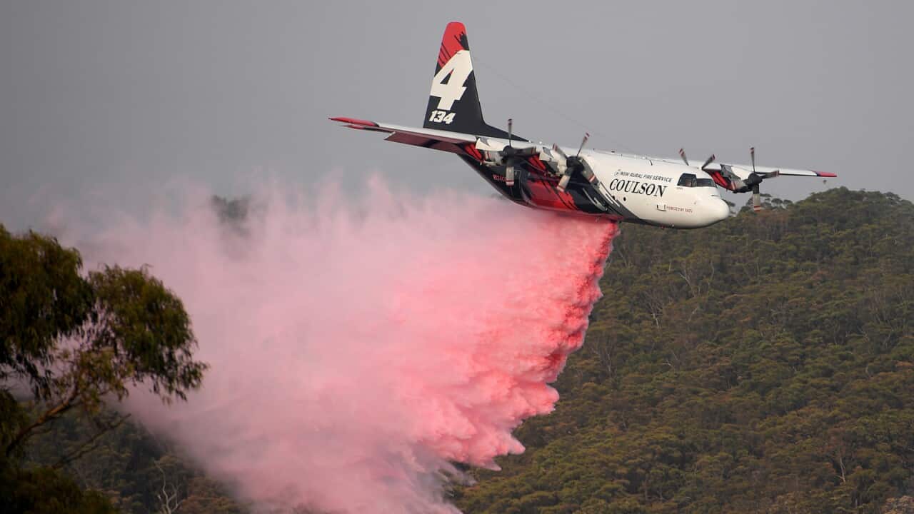 A NSW Rural Fire Service Large Air Tanker in action。