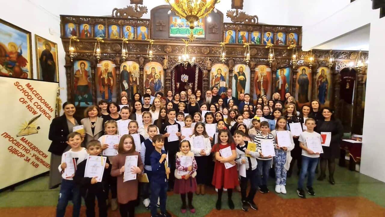 Macedonian language teachers and students in Sydney honouring the holy brothers, Saints Cyril and Methodius, the creators of the Glagolitic alphabet