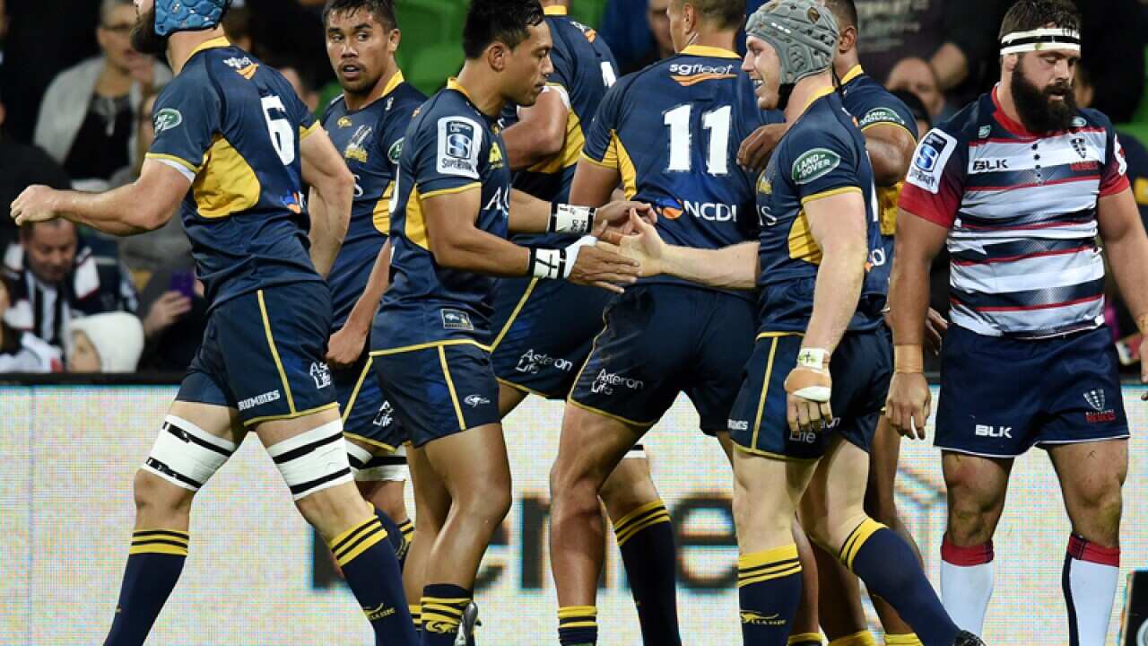 David Pocock of the Brumbies scores a try