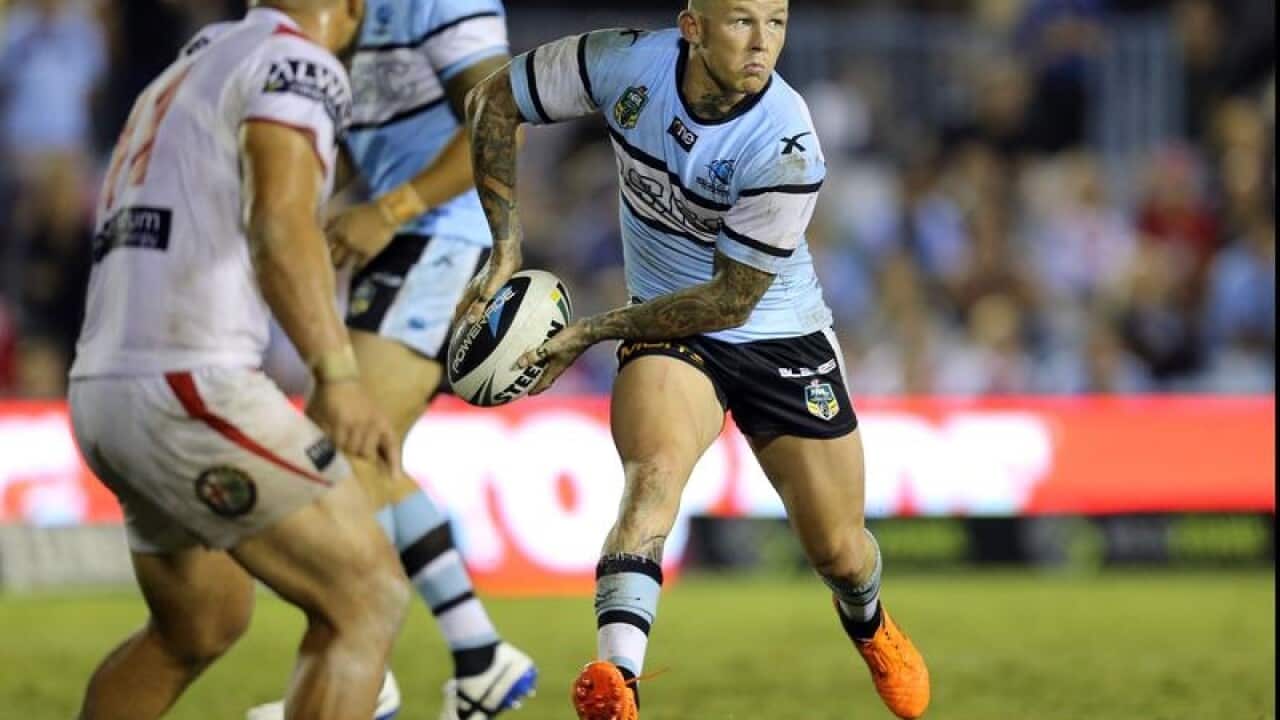 Todd Carney in action for the Cronulla Sharks in 2014.