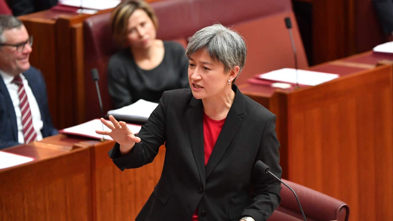 Labor Senate leader Penny Wong speaks after Minister for Finance Mathias Cormann made a statement on Liberal member for Chisholm Gladys Liu in the Senate.     