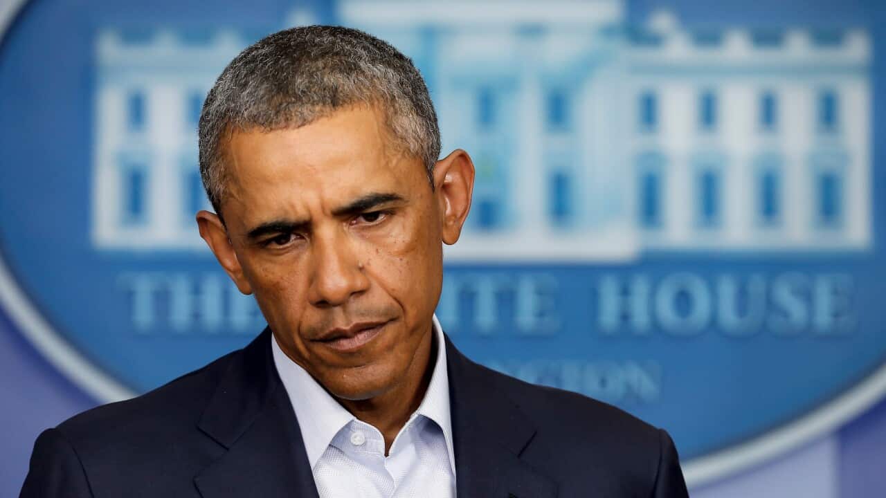 US President Barack Obama holds a press conference to comment on the unrest in Ferguson.