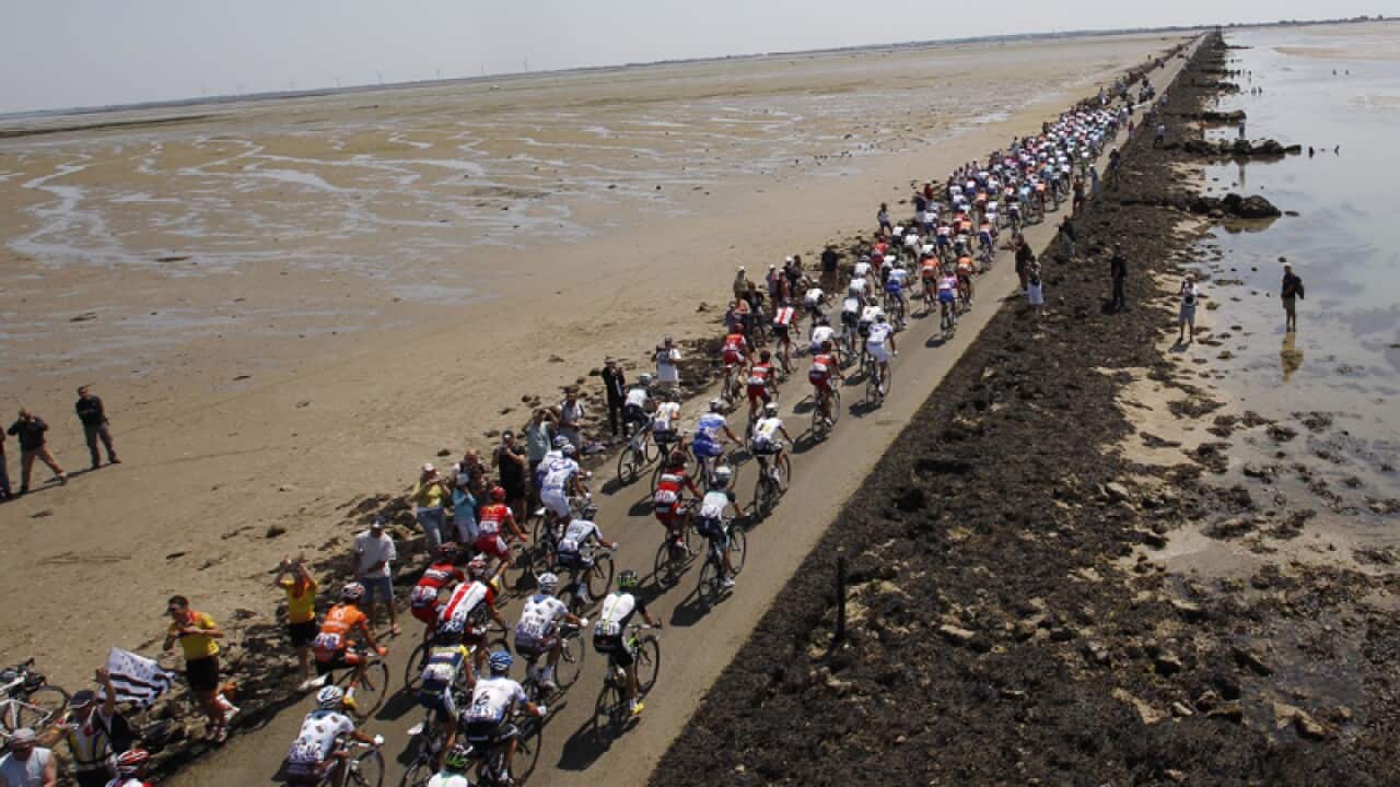 The pack passes the Passage du Gois