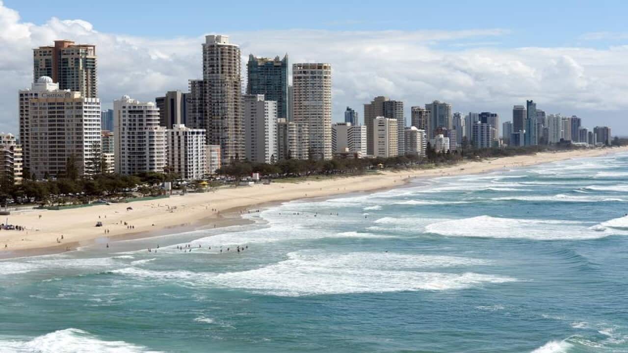 An aerial view of Surfers Paradise and Main beach on the Gold Coast