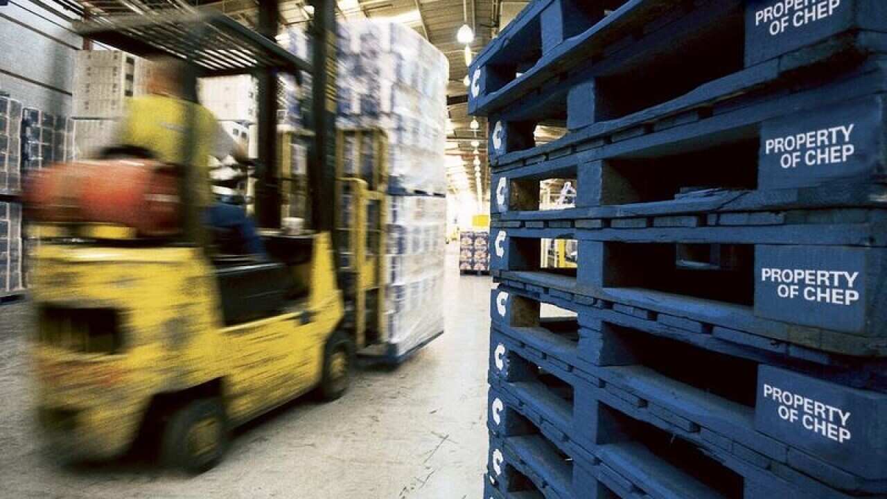 Image of a CHEP warehouse containing crates and forklift.