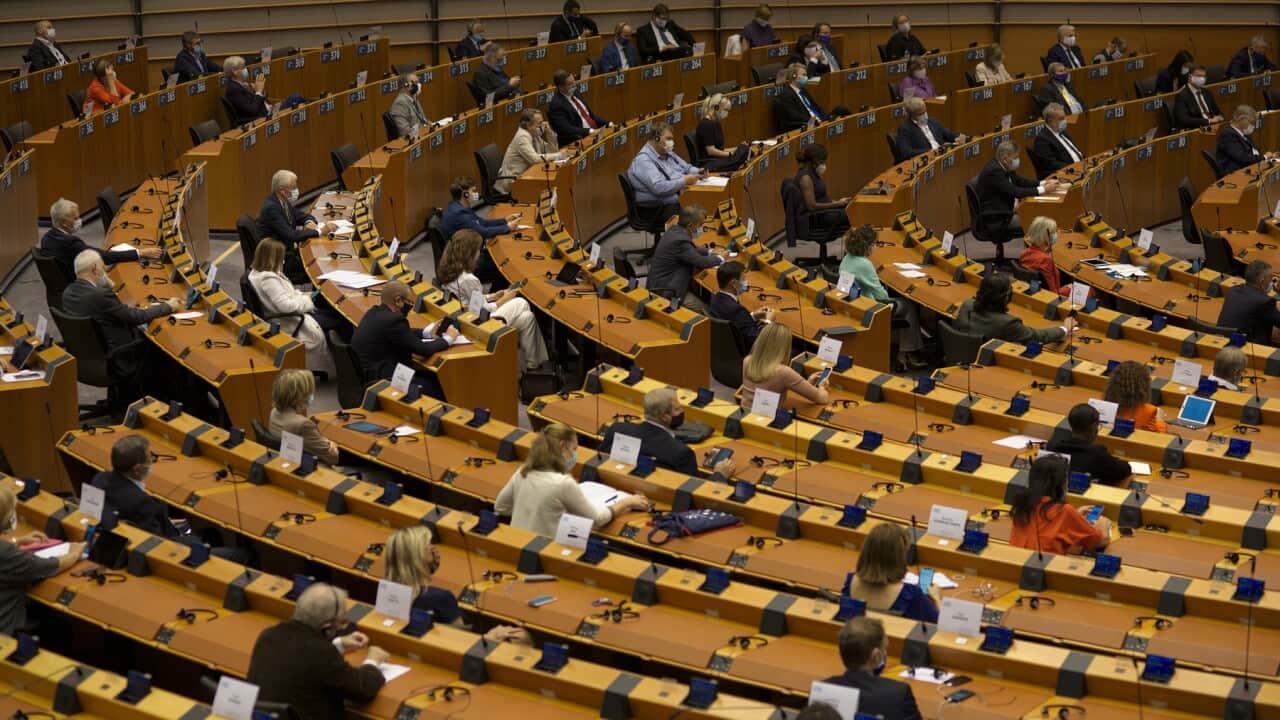 Social distancing in action at the European parliament