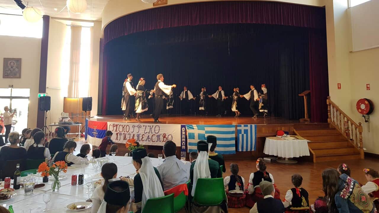 A folklore ensemble performs at the 25th Annual Greek-Serbian Friendship Day, Rooty Hill, Sydney, September 2018.