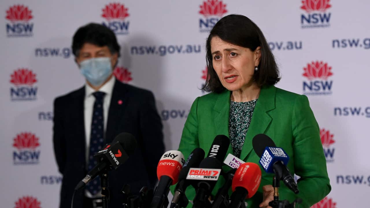 NSW Premier Gladys Berejiklian (right) speaks to the media during a COVID-19 press conference in Sydney