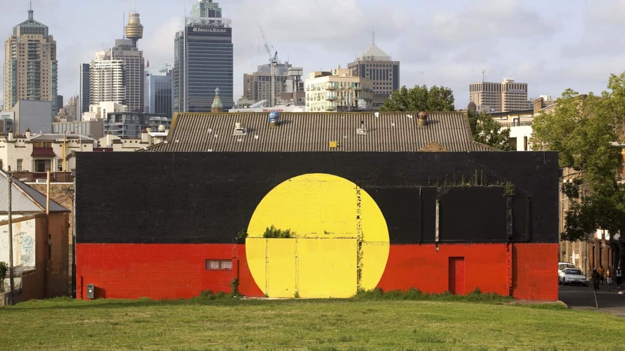 Aboriginal flag mural Redfern