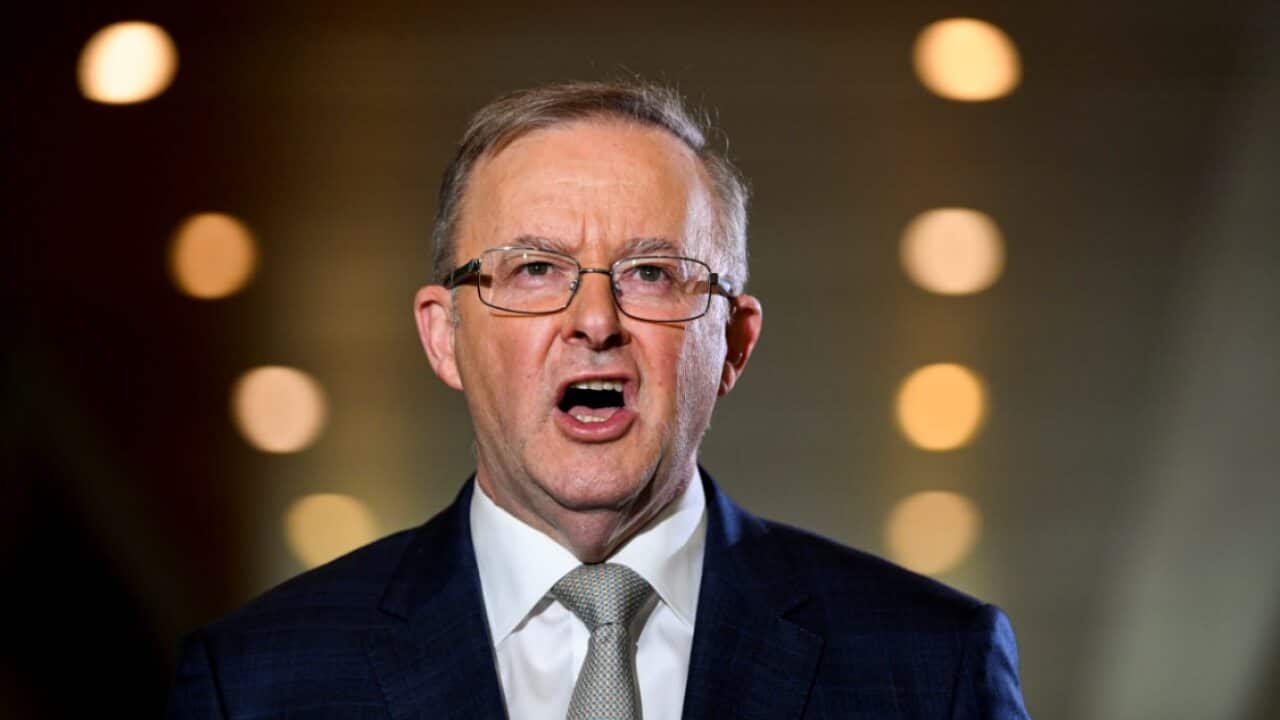 Opposition leader Anthony Albanese speaks to the media during a press conference at Parliament House in Canberra.