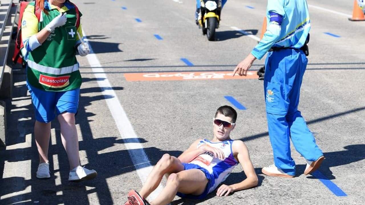 Callum Hawkins of Scotland collapsed during the Men's Marathon.