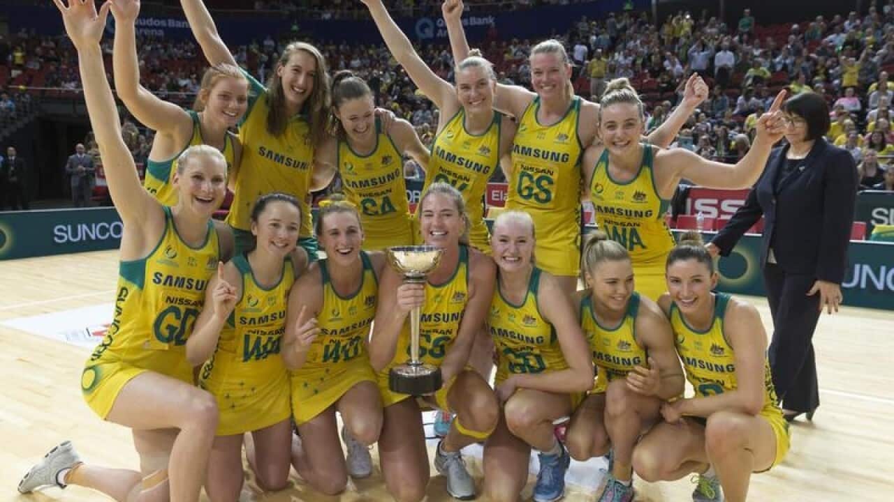 The Australian Diamonds celebrate with the Constellation Cup
