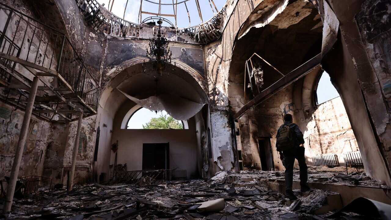 A destroyed church in the Lugansk region