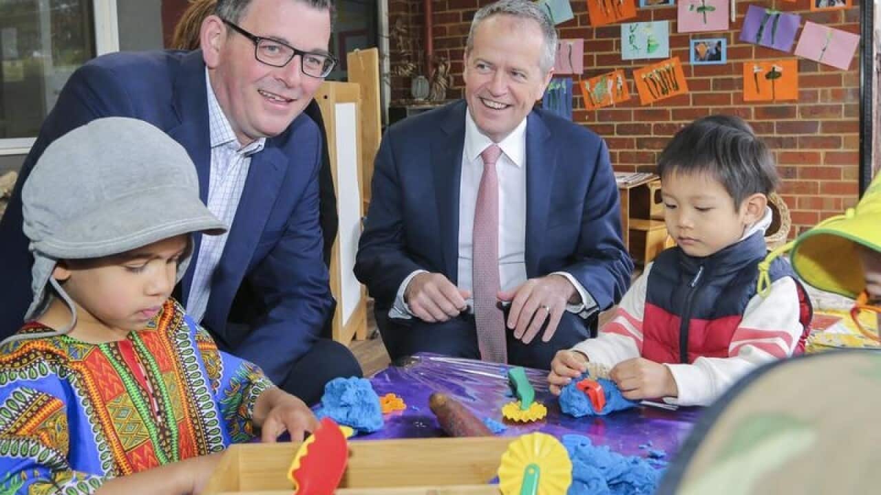 Bill Shorten and Daniel Andrews visit a preschool