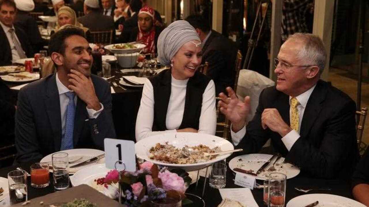 Prime Minister Malcolm Turnbull hosts an Iftar dinner at Kirribilli House in Sydney. Guests included broadcaster Waleed Aly and his wife Susan Carland 
