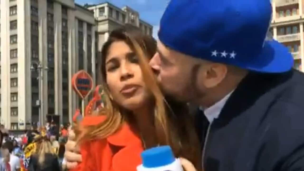 Screen shot of Julieth Gonzalez Theran being sexually harassed during the live report 