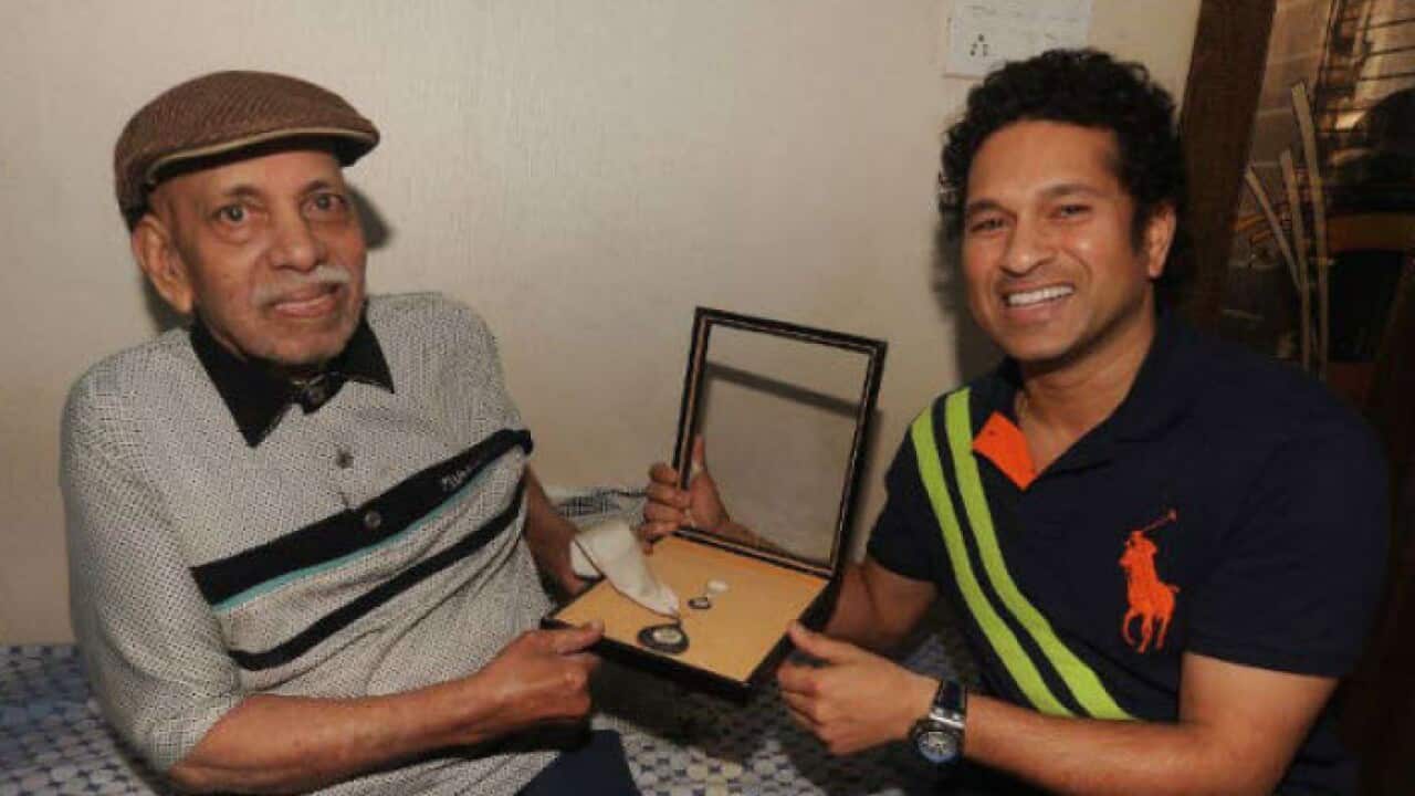 Sachin Tendulkar with his coach Ramakant Achrekar.