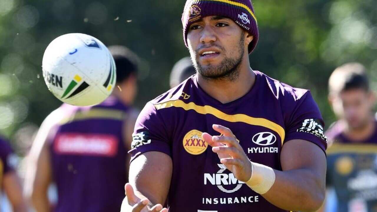 Joe Ofahengaue during the Brisbane Bronco's training.