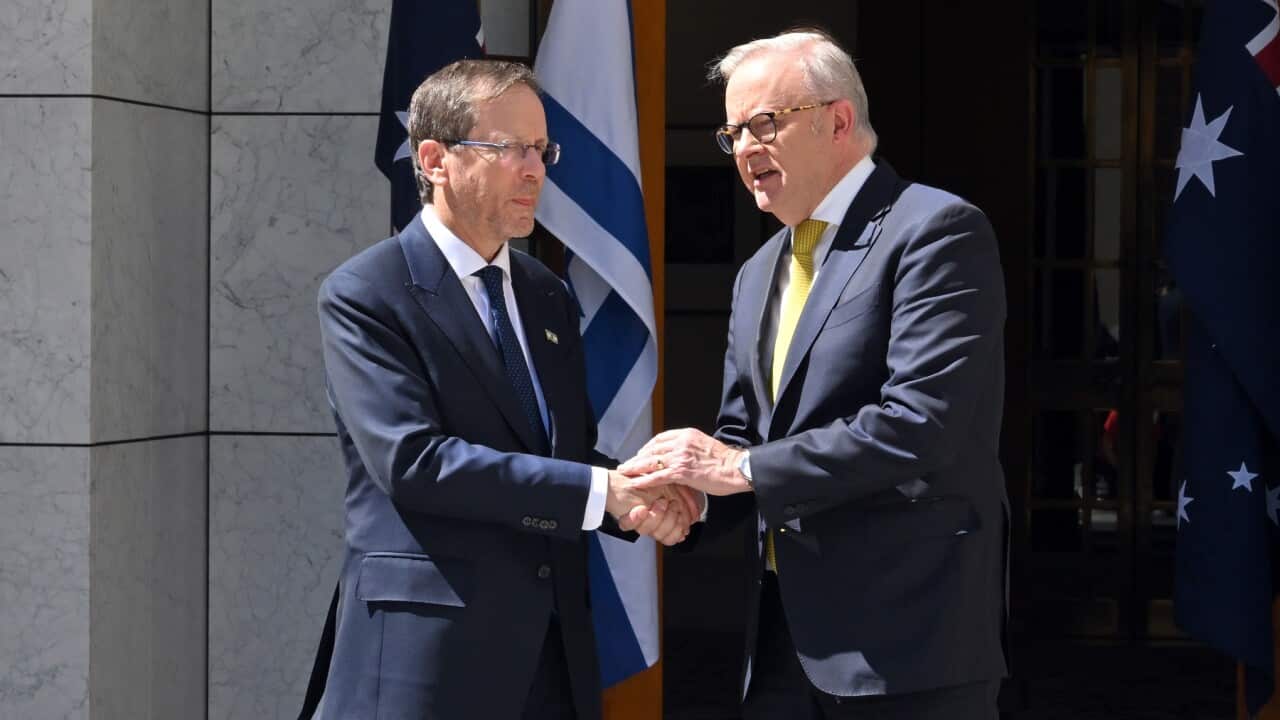 Israel’s President Isaac Herzog meets with Australia’s Prime Minister Anthony Albanese at Parliament House in Canberra (AAP)