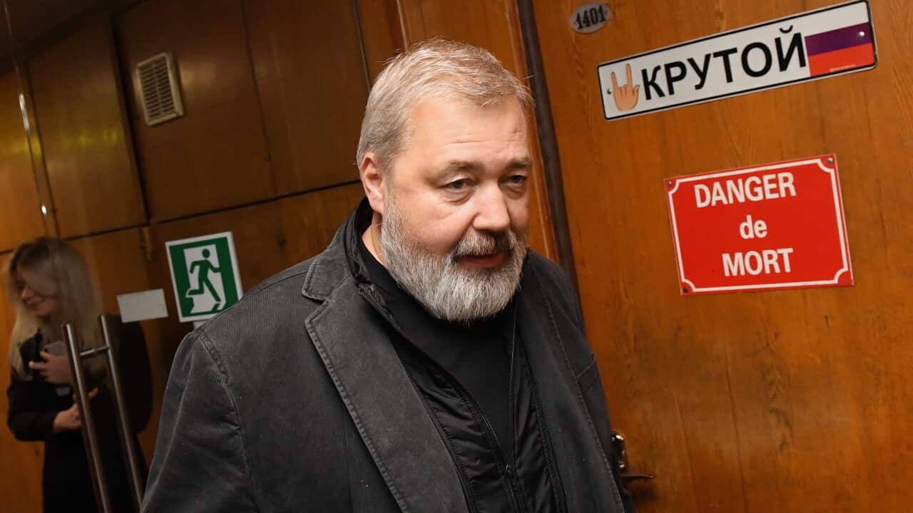 Dmitry Muratov, Nobel World Prize laureate and editor-in-chief of Novaya Gazeta, before the start of the "Minority Opinion" program of the Echo of Moscow radio station.08.10.2021 Russia, Moscow Photo credit: Dmitry Dukhanin/Kommersant/Sipa USA
