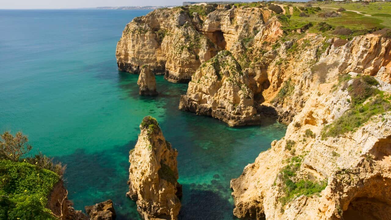 Eroding cliffs, stacks and islets at Ponta da Piedade