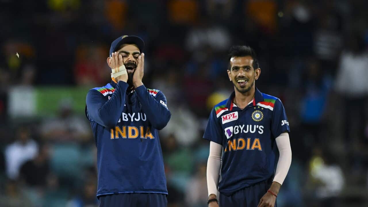 Virat Kohli of India reacts during the first T20 cricket match between Australia and India at Manuka Oval, Canberra.