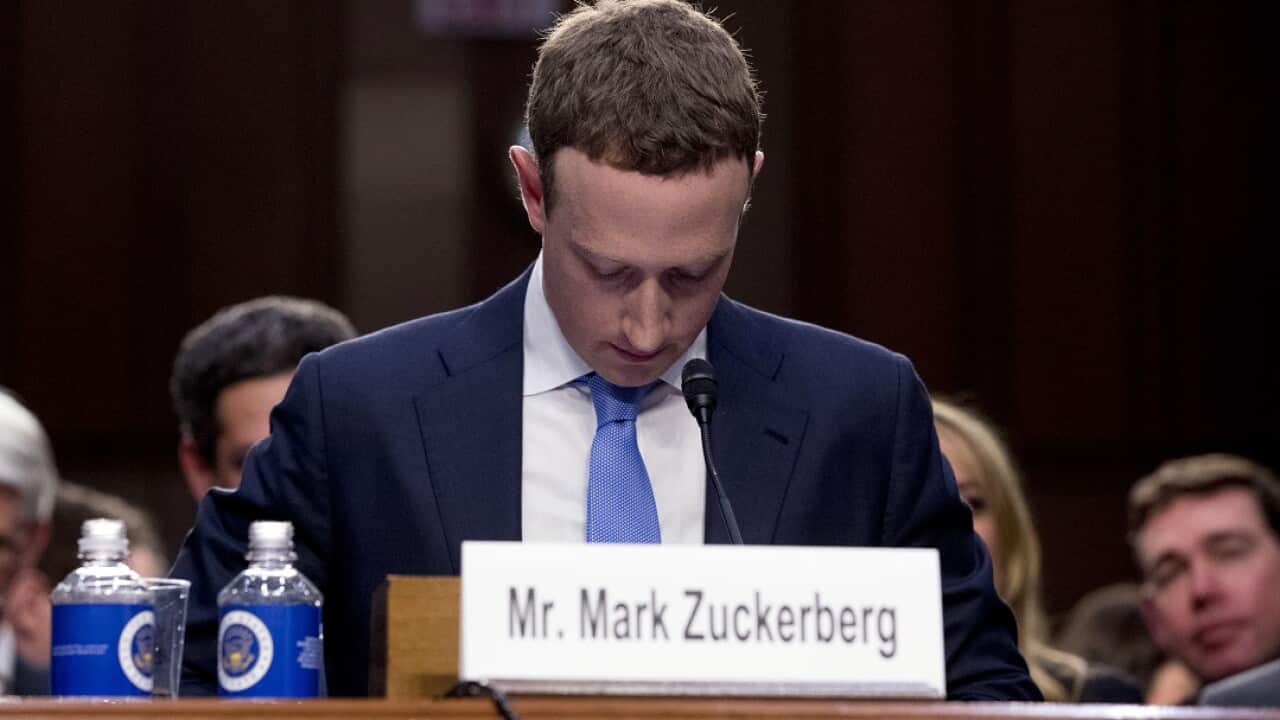 Facebook CEO Mark Zuckerberg before a joint hearing of the Commerce and Judiciary Committees on Capitol Hill.