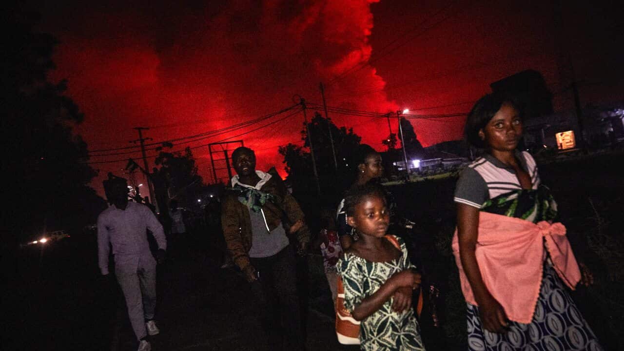 Wakazi wakimbia volcano katika mlima Nyiragongo mjini Goma, Jamuhuri yakidemokrasia ya Congo