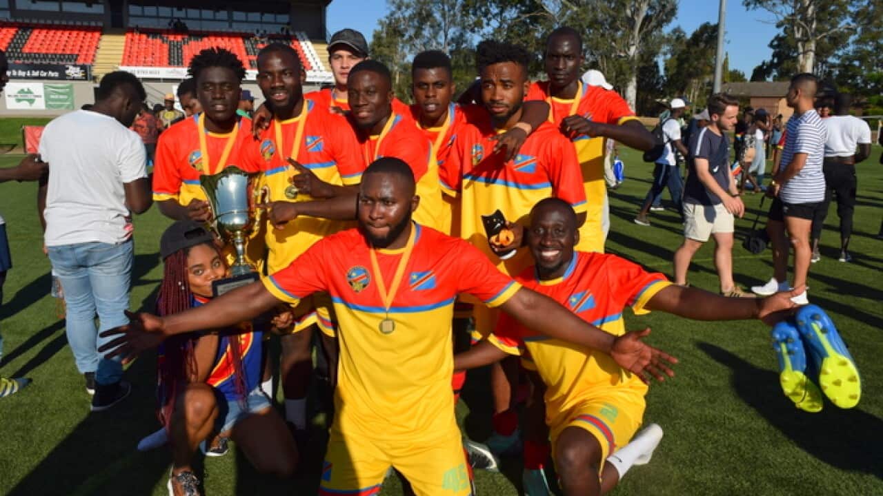 Wachezaji wa DR Congo wa NSW, washerehekea ushindi katika kombe la ANSA 2018