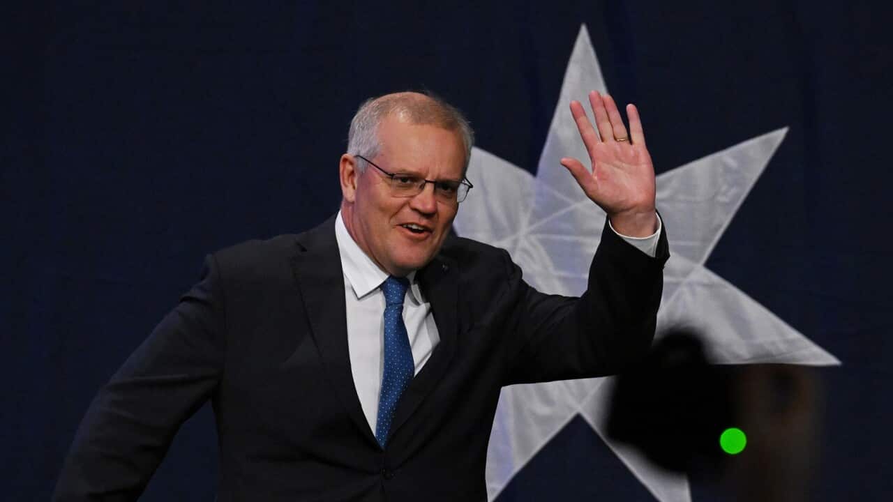 Scott Morrison arrives to concede defeat at the Federal Liberal Reception