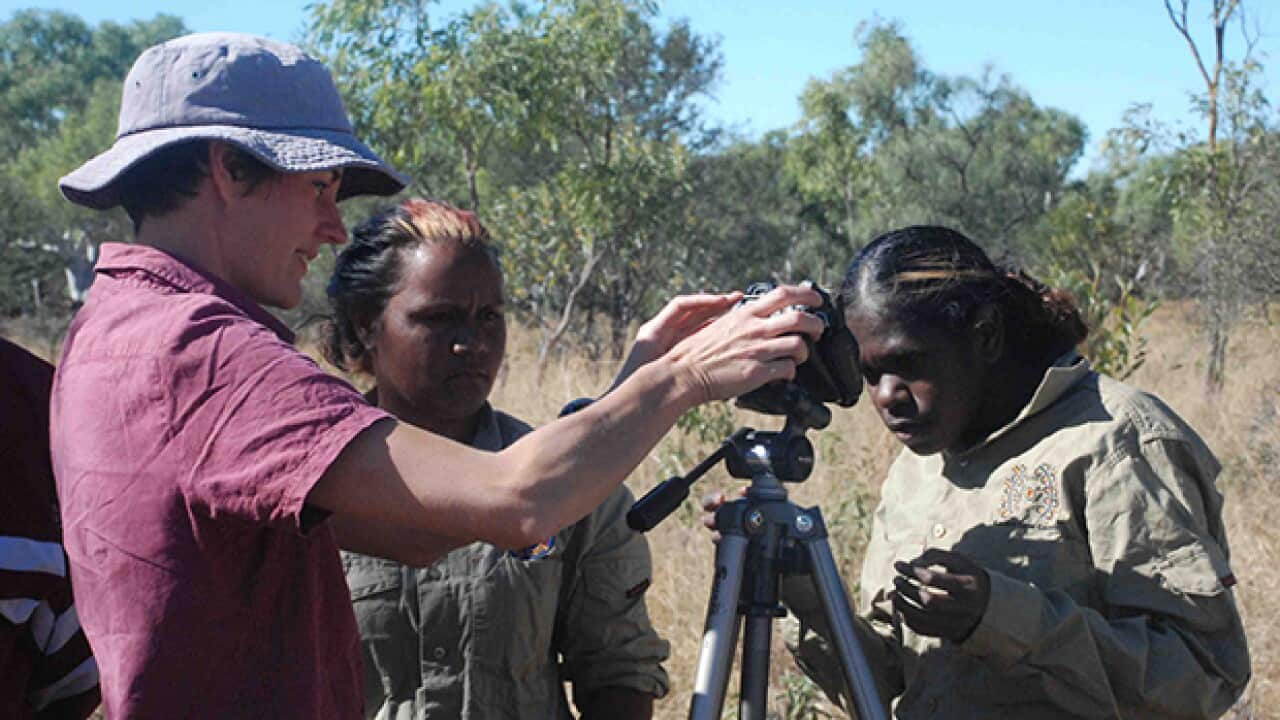 Felicity Meakins and Gurindji rangers Helma Bernard and Ursula Chubb