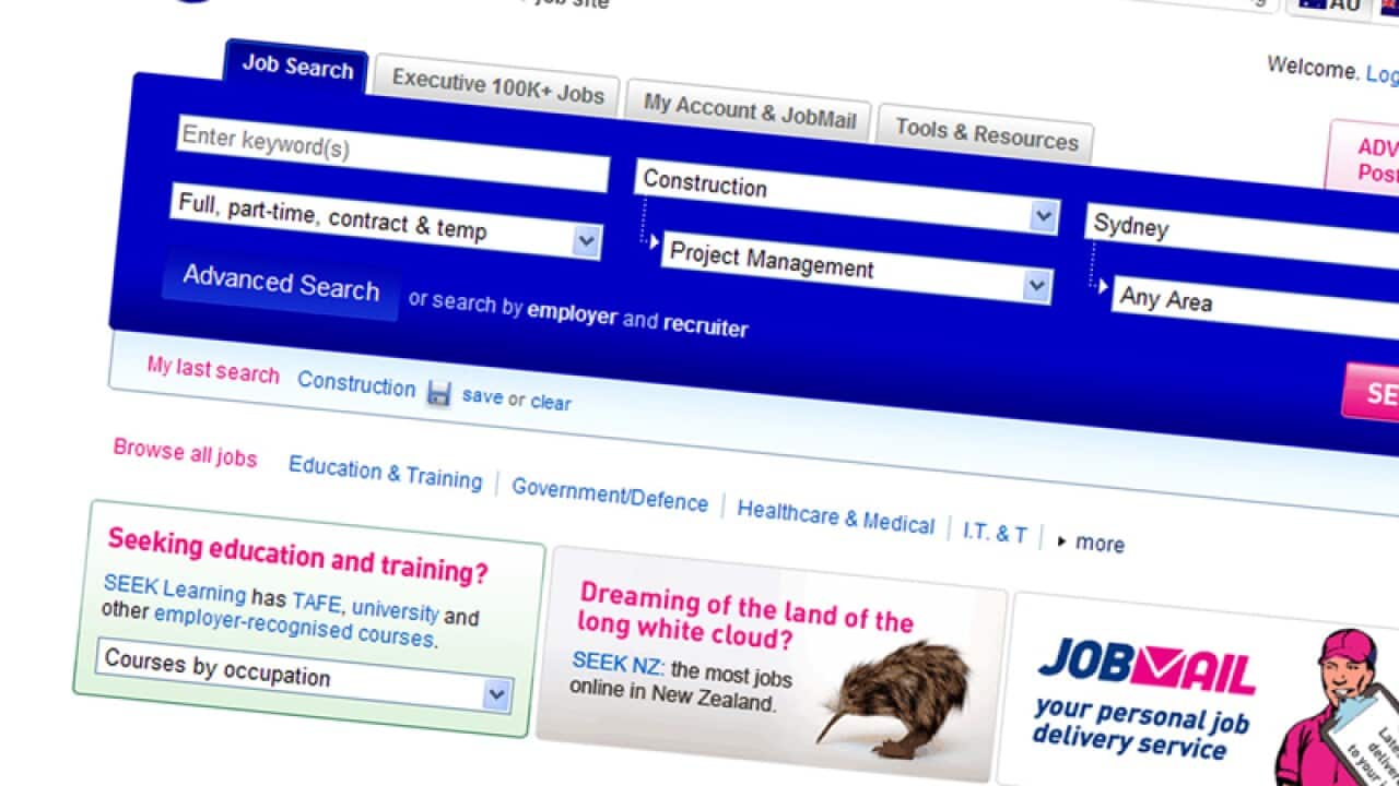 The SEEK website seen on a computer screen