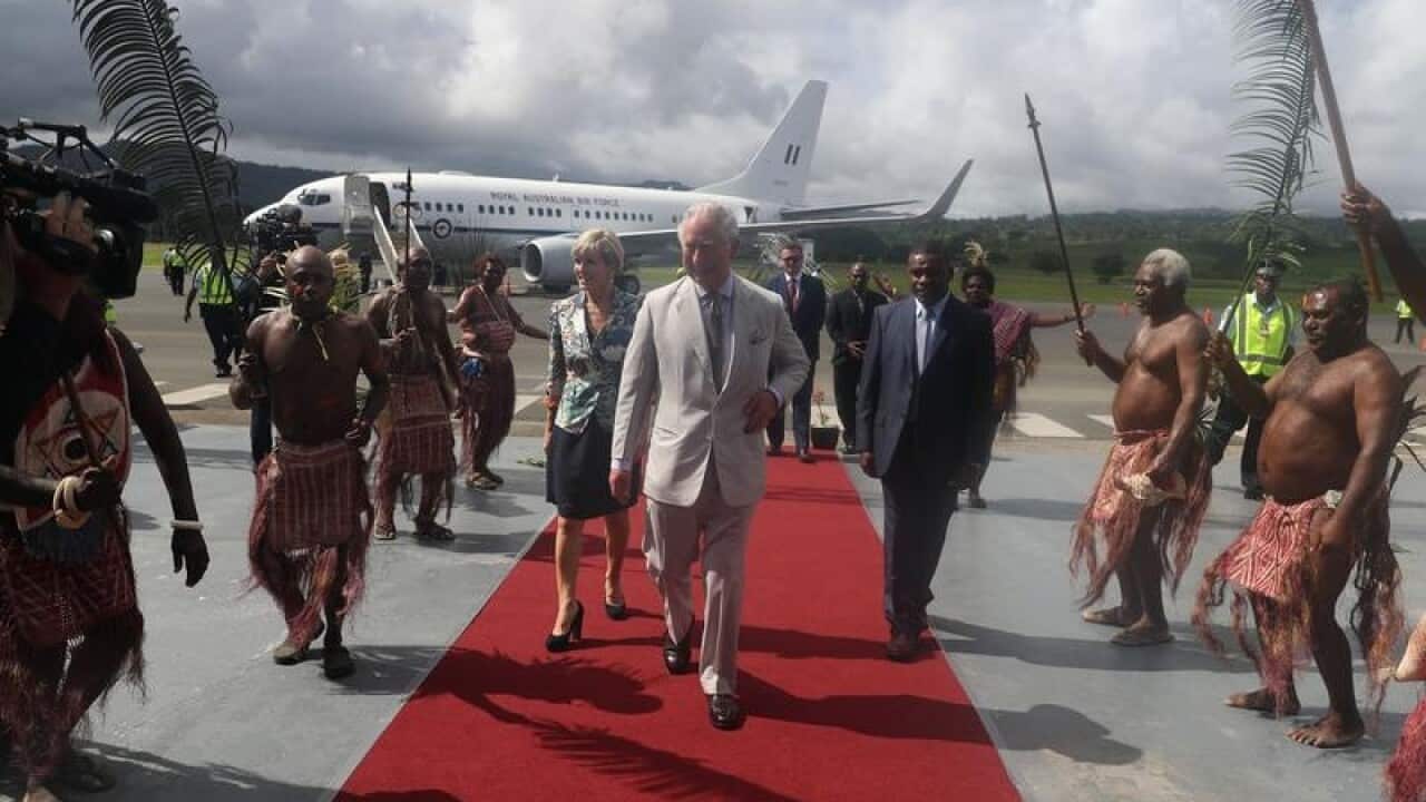 The Prince of Wales arrives at Vanuatu's Port Vila