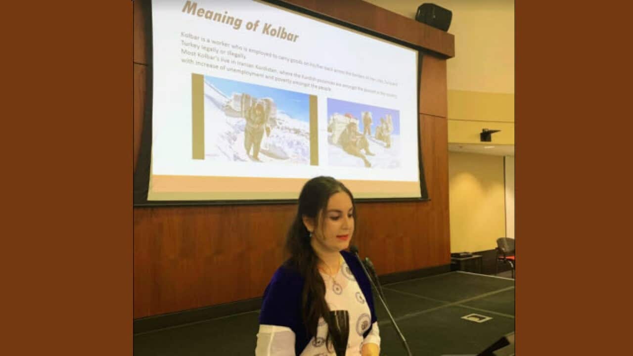Bahar Salehi speaking on Kollbar at Brisbane Kurdish Community Conference