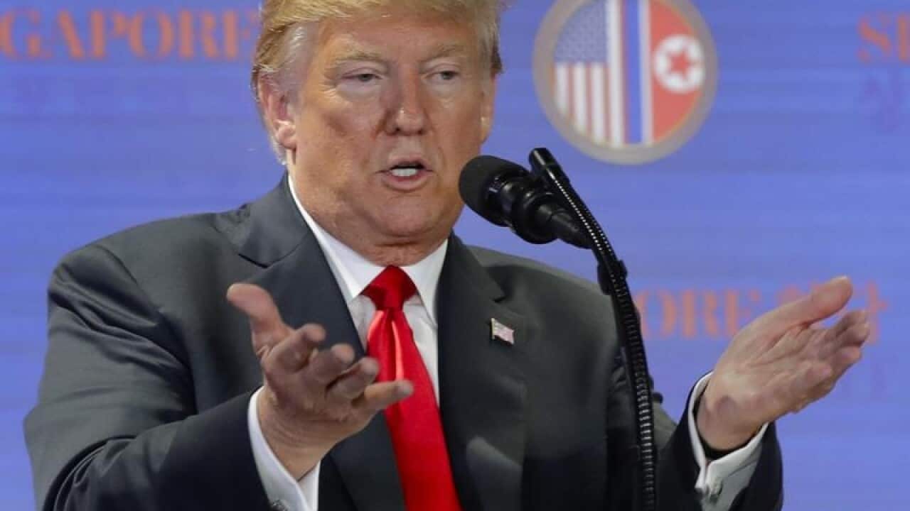 US President Donald Trump at a news conference in Singapore.