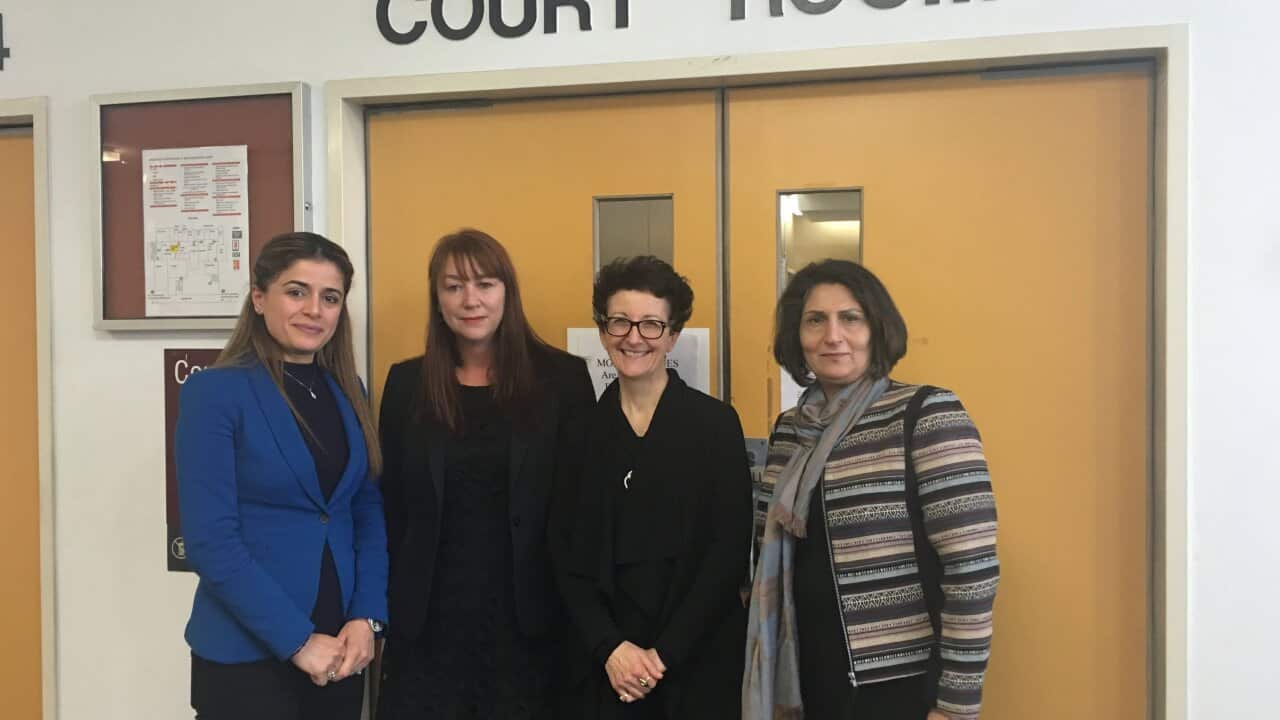 Lyda Dankha Arabic Welfare (R). Lynne Haultain Executive Director, Victoria Law Foundation. Heather McLean, NCLC, and Thaera Yonan, NCLC.