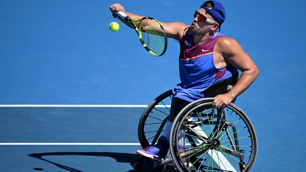 Dylan Alcott of Australia during his mens quad wheelchair singles semi final match