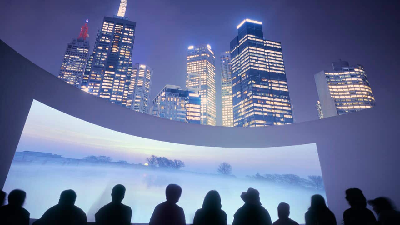 Illuminated skyline with outdoor cinema, showing beautiful landscape