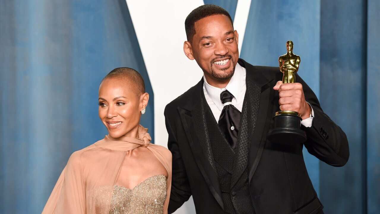 Will Smith and wife Jada Pinkett Smith attending the Vanity Fair Oscar Party 2022, Wallis Annenberg Center for the Performing Arts, Los Angeles. Credit: Doug Peters/EMPICS.