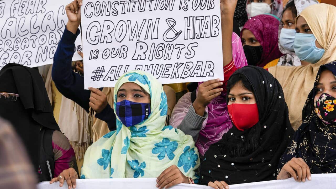 Indian students hold protest placards