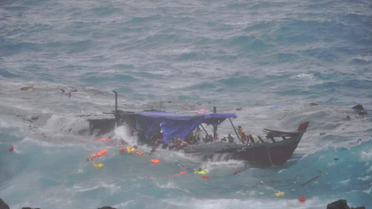 The SIEV 221 after it had been driven against the shore during the 2010 Christmas Island boat tragedy aap.jpg
